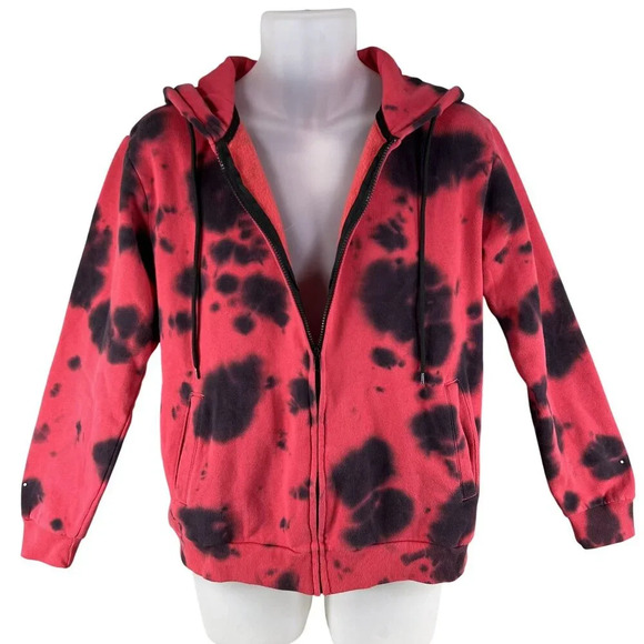 NWT AD Mens S Womens M Hoodie Red Black Tie-Dye Skull Graphic Hoodie Jacket - Picture 8 of 16